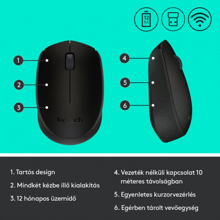 Logitech M171 fekete Egér