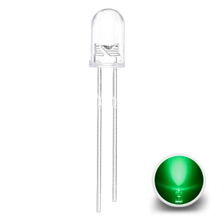 LED 5 mm, FŰZÖLD, 6000 mcd, 525 nm, 20°