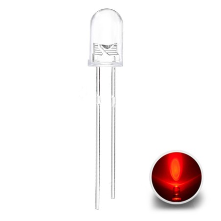 LED 3mm, piros, 2100 mcd, 635 nm, 30°, víztiszta