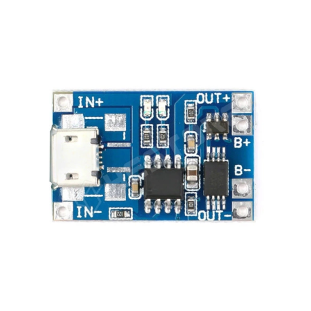 1A USB-s Li-Ion/Li-Po töltő modul akkumulátor védelemmel, micro USB, TP4056