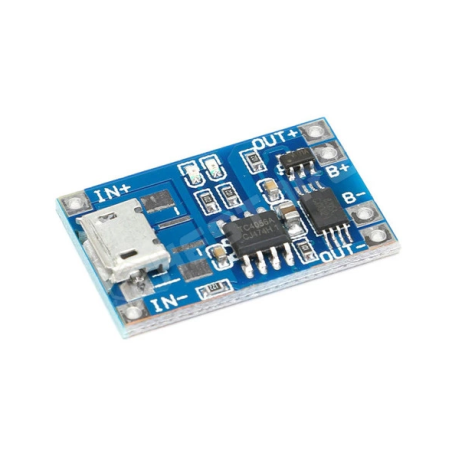 1A USB-s Li-Ion/Li-Po töltő modul akkumulátor védelemmel, micro USB, TP4056