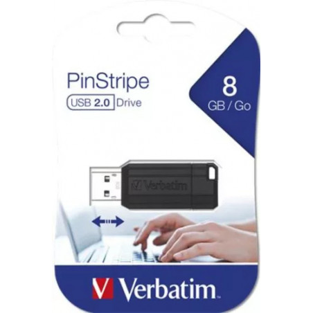 Verbatim 8GB, USB 2.0, 10/4MB/sec. PinStripe, fekete