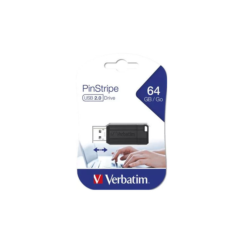 Verbatim 64GB USB 2.0, 10/4MB/sec "PinStripe", fekete