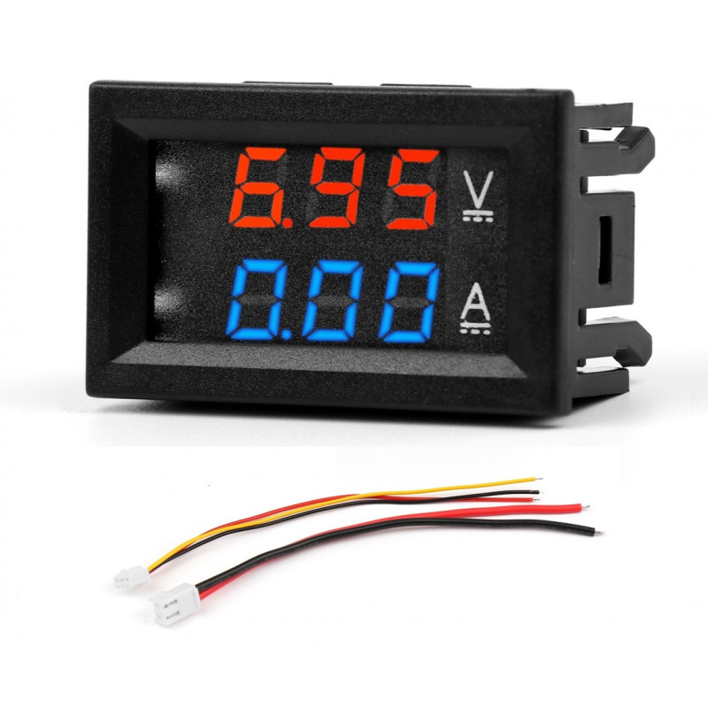 LED-es feszültség és áram mérő 100V, 10A, beépített sönttel