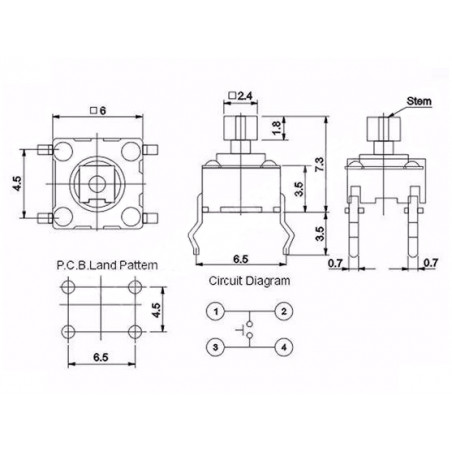 Mikrokapcsoló, TACT, SPST-NO, THT