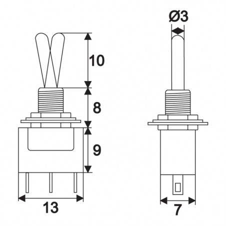 Karos kapcsoló, 2állású 3 lábú, 3 A - 250 V