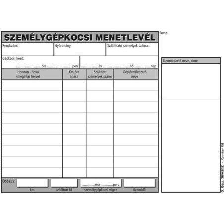 Menetlevél, személygépkocsi, A5 fekvõ, Victoria