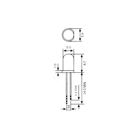 LED 5 mm D-RD, Piros, diffúz